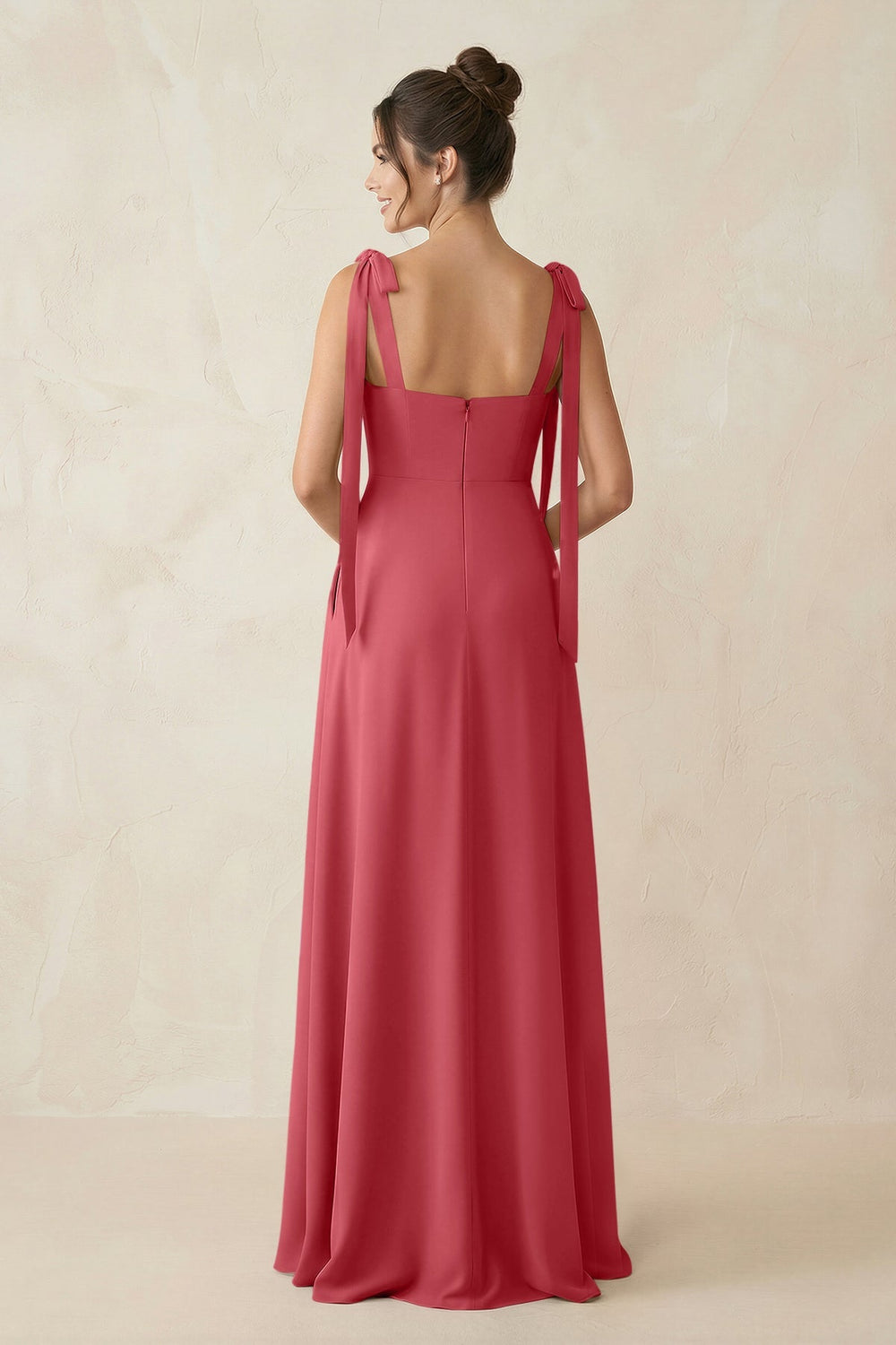 Square Neck Sheath Chiffon Bridesmaid Dress with Bow in Merlot - KISS BRIDAL Bridesmaid Dresses