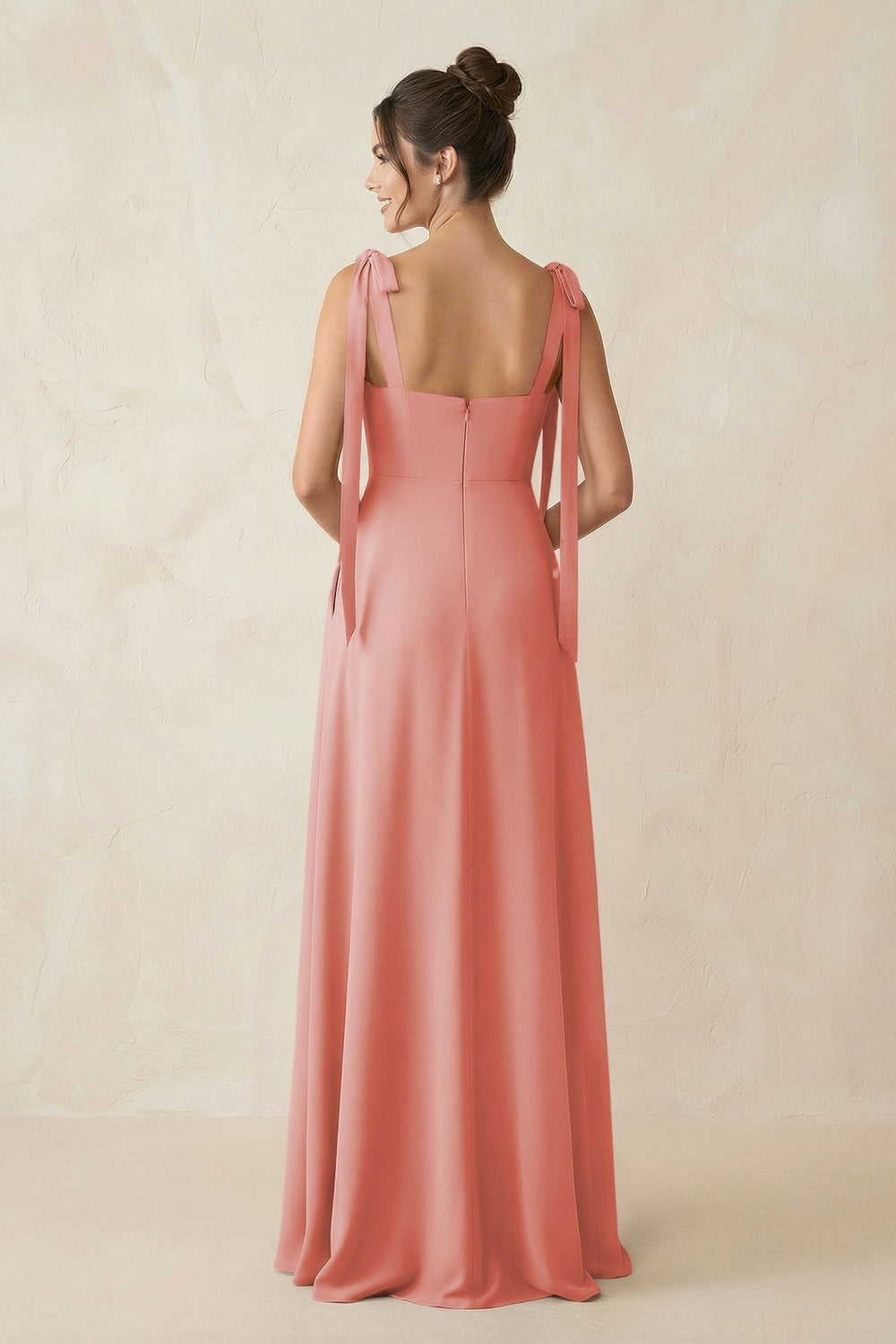 Square Neck Sheath Chiffon Bridesmaid Dress with Bow in Mulberry - KISS BRIDAL Bridesmaid Dresses