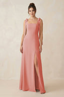 Square Neck Sheath Chiffon Bridesmaid Dress with Bow in Mulberry - SHE IS ME Bridesmaid Dresses