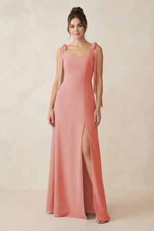 Square Neck Sheath Chiffon Bridesmaid Dress with Bow in Mulberry - SHE IS ME Bridesmaid Dresses