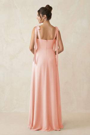 Square Neck Sheath Chiffon Bridesmaid Dress with Bow in Rose Petal - SHE IS ME Bridesmaid Dresses