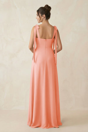 Square Neck Sheath Chiffon Bridesmaid Dress with Bow in Rosette - SHE IS ME Bridesmaid Dresses