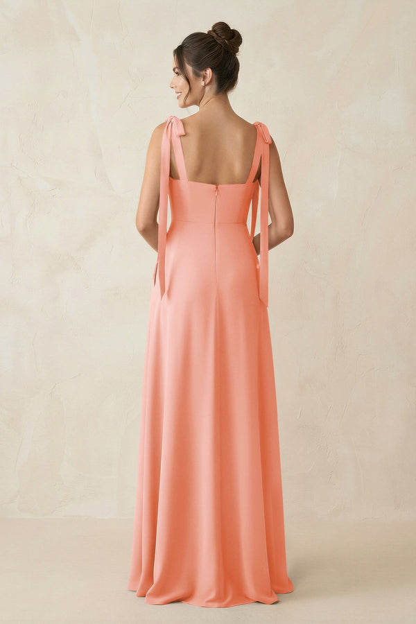 Square Neck Sheath Chiffon Bridesmaid Dress with Bow in Rosette - SHE IS ME Bridesmaid Dresses