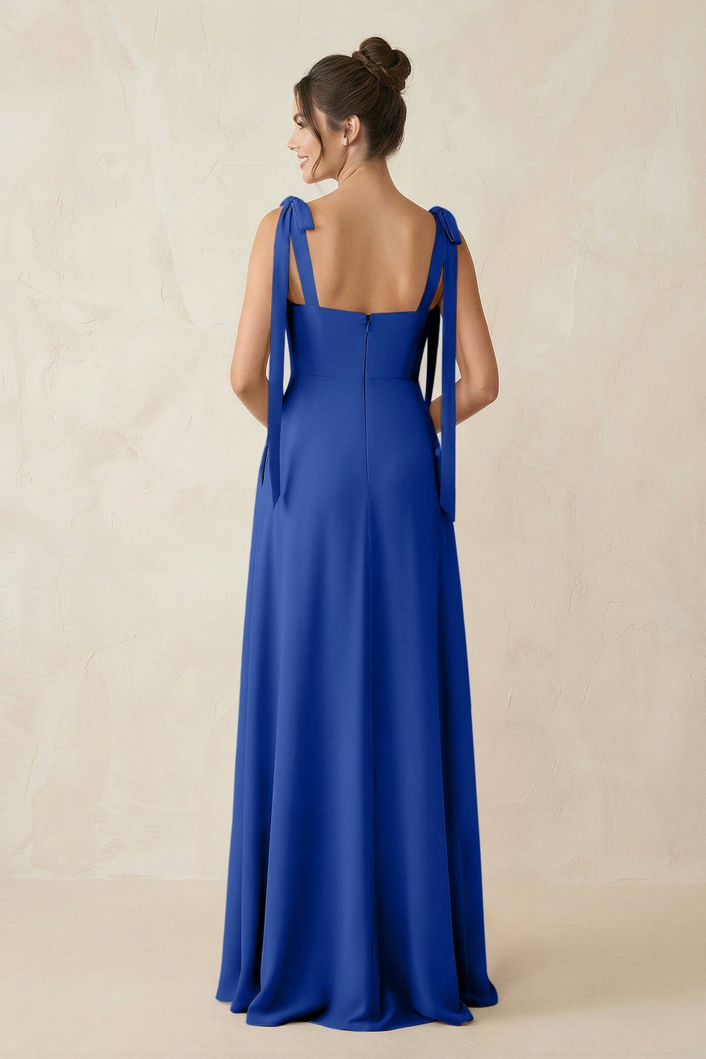 Square Neck Sheath Chiffon Bridesmaid Dress with Bow in Royal Blue - KISS BRIDAL Bridesmaid Dresses
