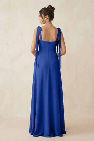 Square Neck Sheath Chiffon Bridesmaid Dress with Bow in Royal Blue - SHE IS ME Bridesmaid Dresses
