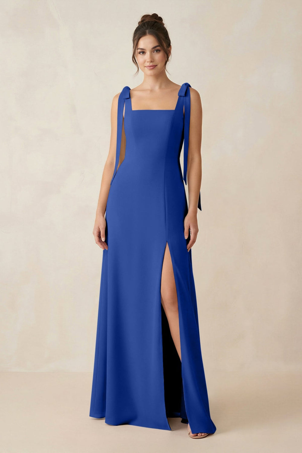 Square Neck Sheath Chiffon Bridesmaid Dress with Bow in Royal Blue - KISS BRIDAL Bridesmaid Dresses