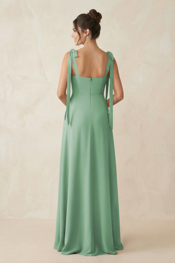 Square Neck Sheath Chiffon Bridesmaid Dress with Bow in Sea Glass - SHE IS ME Bridesmaid Dresses