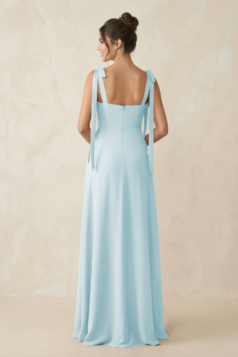 Square Neck Sheath Chiffon Bridesmaid Dress with Bow in Sky Blue - KISS BRIDAL Bridesmaid Dresses