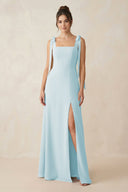 Square Neck Sheath Chiffon Bridesmaid Dress with Bow in Sky Blue - SHE IS ME Bridesmaid Dresses