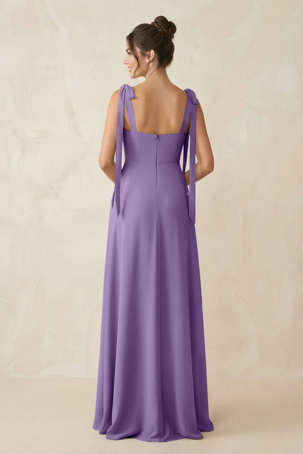 Square Neck Sheath Chiffon Bridesmaid Dress with Bow in Tahiti - KISS BRIDAL Bridesmaid Dresses