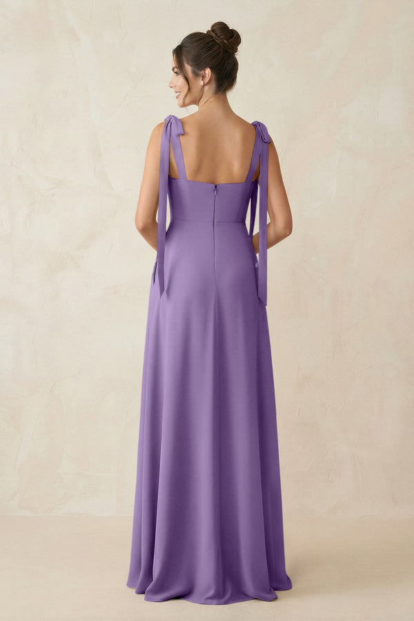 Square Neck Sheath Chiffon Bridesmaid Dress with Bow in Tahiti - SHE IS ME Bridesmaid Dresses