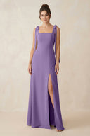 Square Neck Sheath Chiffon Bridesmaid Dress with Bow in Tahiti - SHE IS ME Bridesmaid Dresses