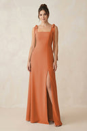 Square Neck Sheath Chiffon Bridesmaid Dress with Bow in Terracotta - SHE IS ME Bridesmaid Dresses