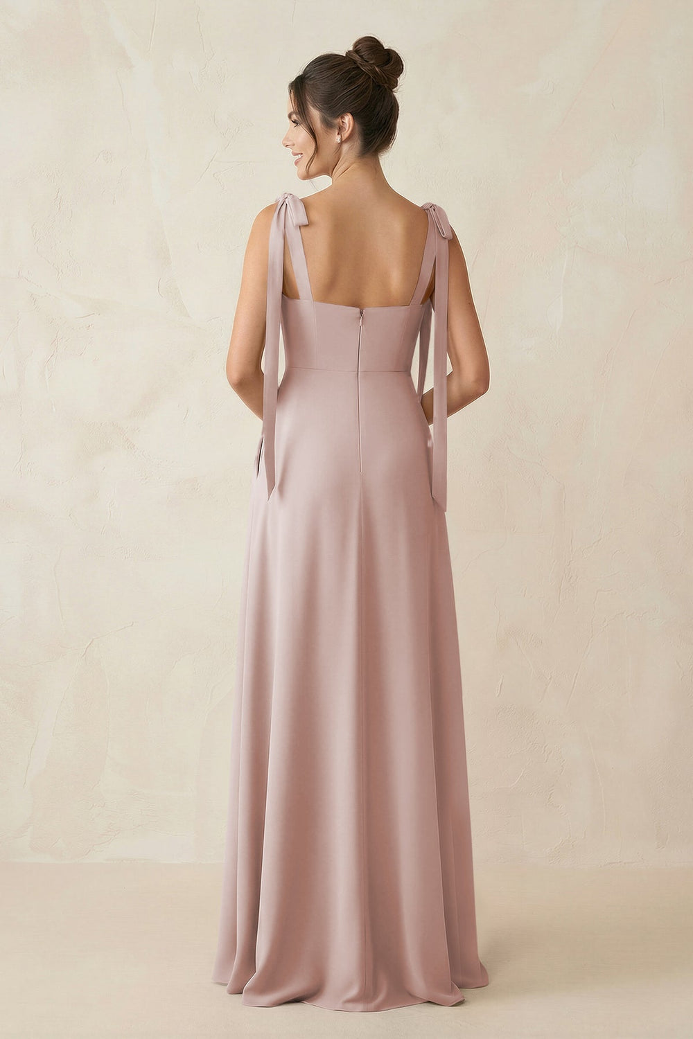 Square Neck Sheath Chiffon Bridesmaid Dress with Bow in Toffee - KISS BRIDAL Bridesmaid Dresses