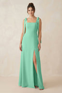 Square Neck Sheath Chiffon Bridesmaid Dress with Bow in Turquoise - SHE IS ME Bridesmaid Dresses