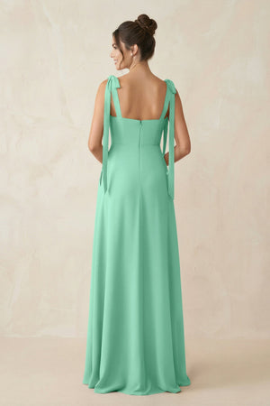 Square Neck Sheath Chiffon Bridesmaid Dress with Bow in Turquoise - SHE IS ME Bridesmaid Dresses