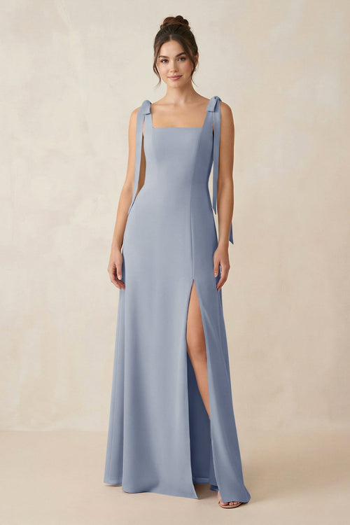 Square Neck Sheath Chiffon Bridesmaid Dress with Bow in Twilight - SHE IS ME Bridesmaid Dresses