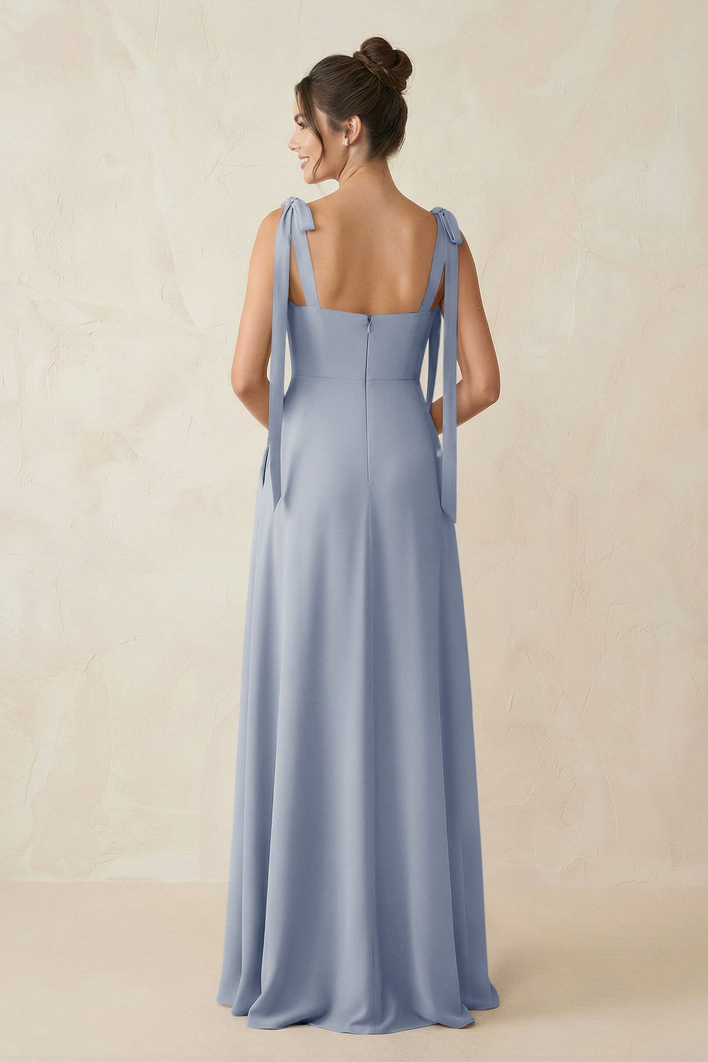 Square Neck Sheath Chiffon Bridesmaid Dress with Bow in Twilight - KISS BRIDAL Bridesmaid Dresses
