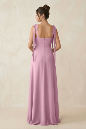 Square Neck Sheath Chiffon Bridesmaid Dress with Bow in Vintage Mauve - SHE IS ME Bridesmaid Dresses