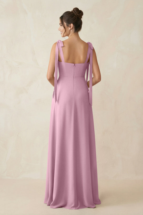 Square Neck Sheath Chiffon Bridesmaid Dress with Bow in Vintage Mauve - SHE IS ME Bridesmaid Dresses