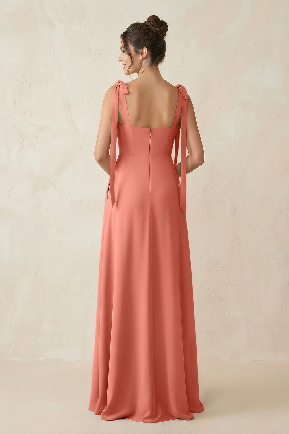 Square Neck Sheath Chiffon Bridesmaid Dress with Bow in Wild Rose - KISS BRIDAL Bridesmaid Dresses