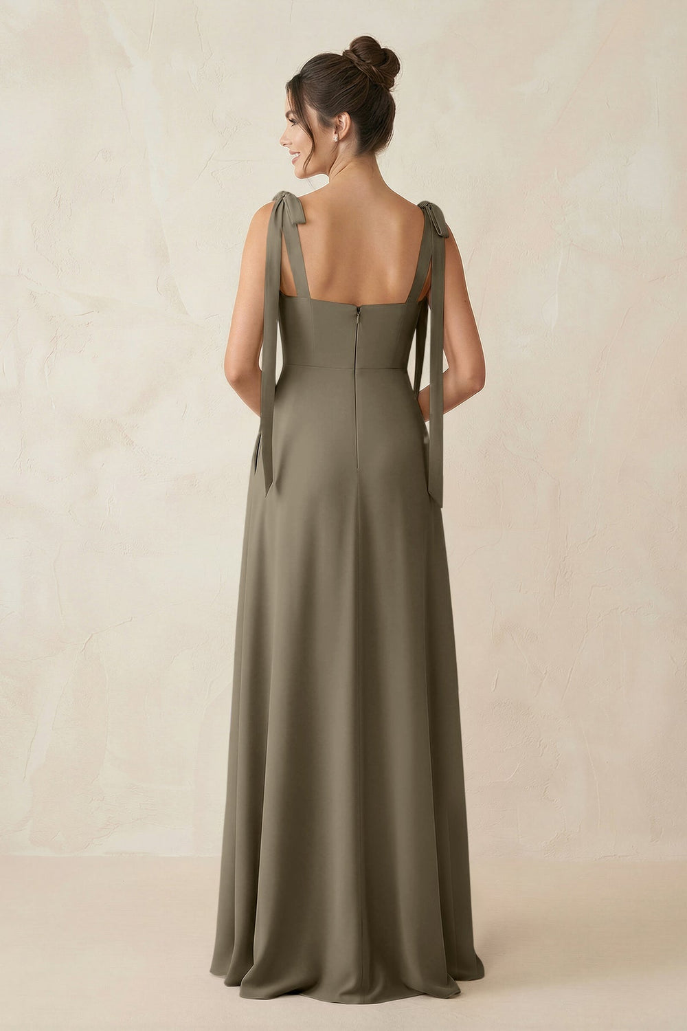 Square Neck Sheath Chiffon Bridesmaid Dress with Bow in Willow Green - KISS BRIDAL Bridesmaid Dresses