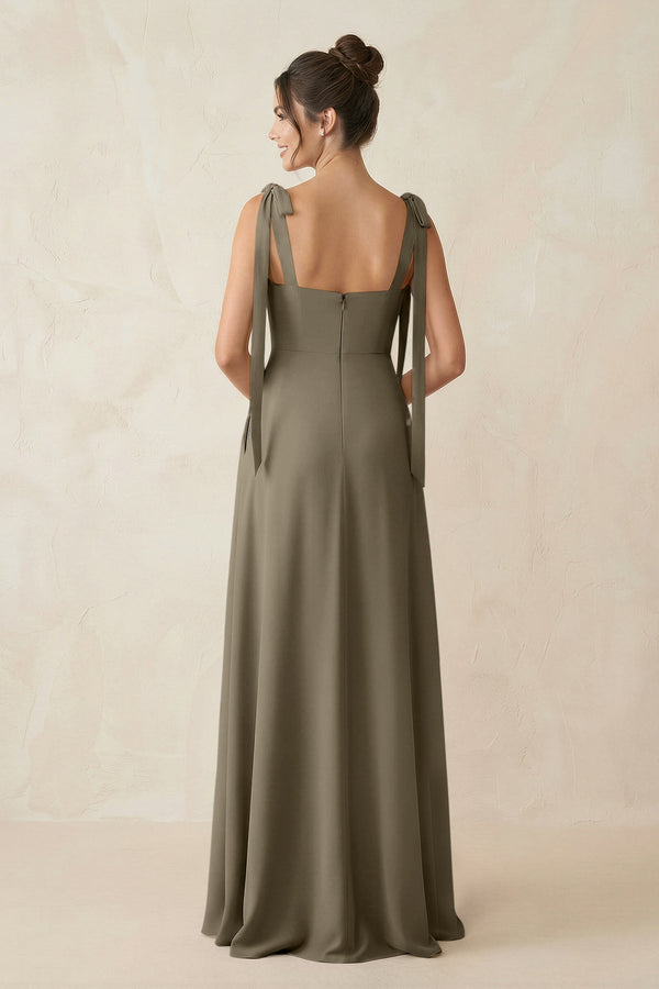 Square Neck Sheath Chiffon Bridesmaid Dress with Bow in Willow Green - SHE IS ME Bridesmaid Dresses
