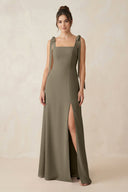 Square Neck Sheath Chiffon Bridesmaid Dress with Bow in Willow Green - SHE IS ME Bridesmaid Dresses