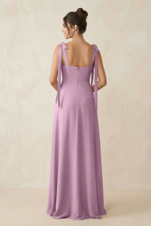Square Neck Sheath Chiffon Bridesmaid Dress with Bow in Wisteria - SHE IS ME Bridesmaid Dresses