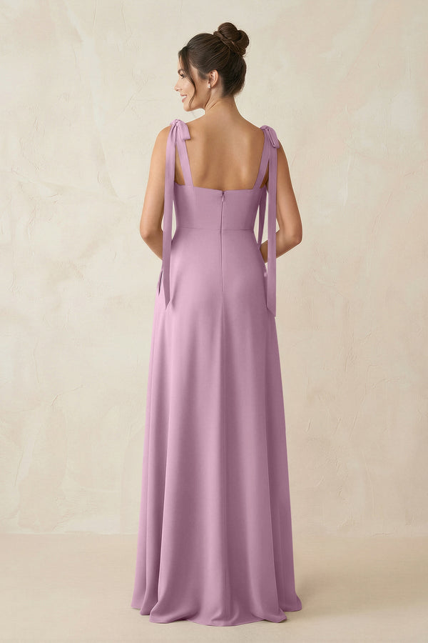 Square Neck Sheath Chiffon Bridesmaid Dress with Bow in Wisteria - SHE IS ME Bridesmaid Dresses