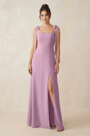 Square Neck Sheath Chiffon Bridesmaid Dress with Bow in Wisteria - SHE IS ME Bridesmaid Dresses