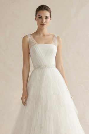 Square Neck Tulle A - Line Wedding Dress with Beaded - SHE IS ME Wedding Dresses
