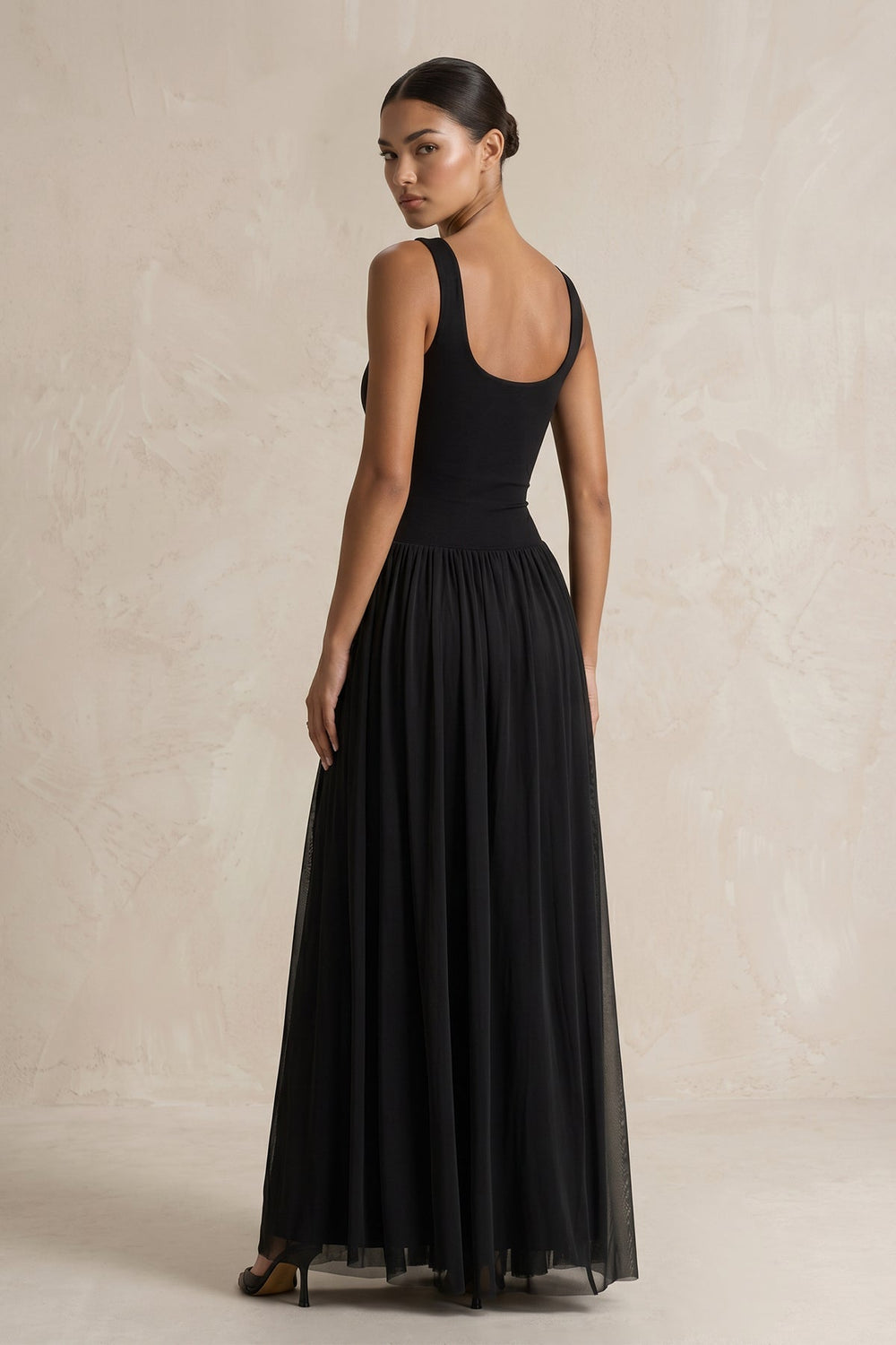 Square Neck Tulle Sheath Pleated Wedding Dress in Black - KISS BRIDAL Wedding Dresses