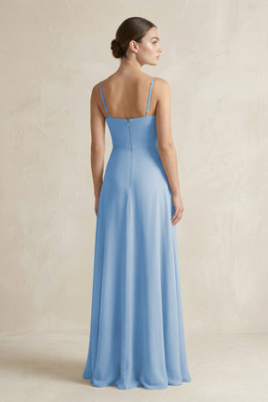 Steel Blue A-Line Chiffon Spaghetti Strap Bridesmaid Dress (2) | KISSBRIDAL