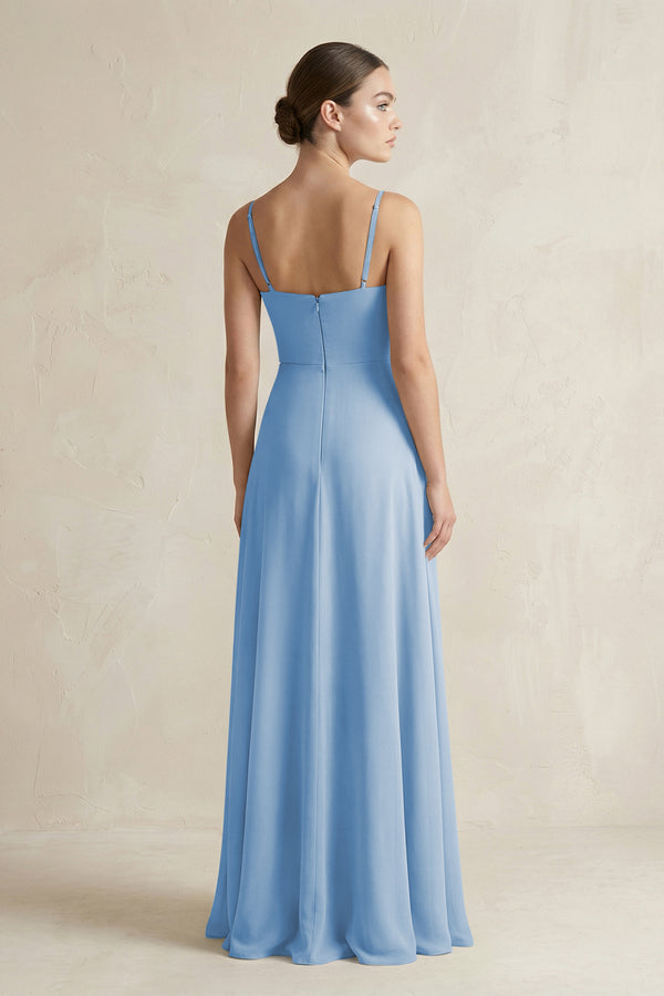 Steel Blue A-Line Chiffon Spaghetti Strap Bridesmaid Dress (2) | KISSBRIDAL
