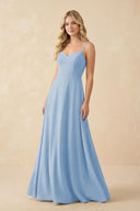 Steel Blue A-Line Chiffon Spaghetti Strap Bridesmaid Dress | KISSBRIDAL