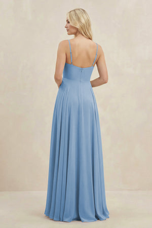 Steel Blue A-Line Spaghetti Strap Chiffon Bridesmaid Dress (2) | KISSBRIDAL
