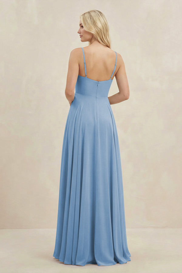 Steel Blue A-Line Spaghetti Strap Chiffon Bridesmaid Dress (2) | KISSBRIDAL
