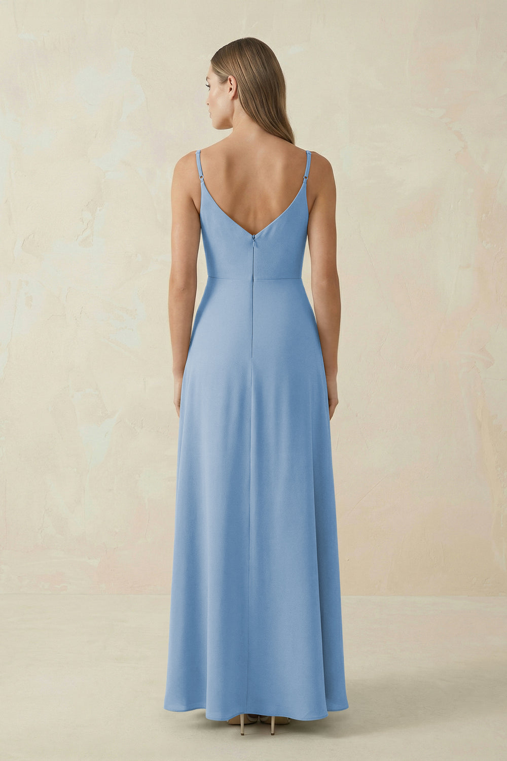 Cami Strap A-Line Chiffon Bridesmaid Dress in Steel Blue