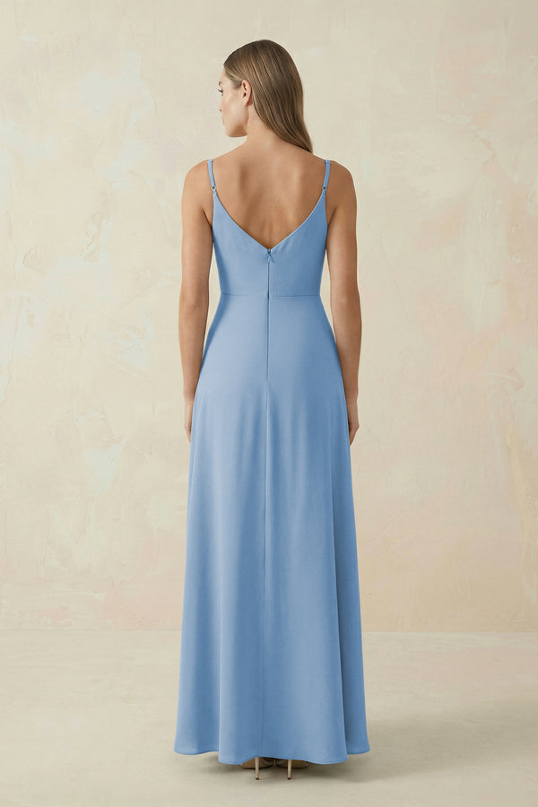 Steel Blue Cami Strap A-Line Chiffon Bridesmaid Dress (2) | KISSBRIDAL
