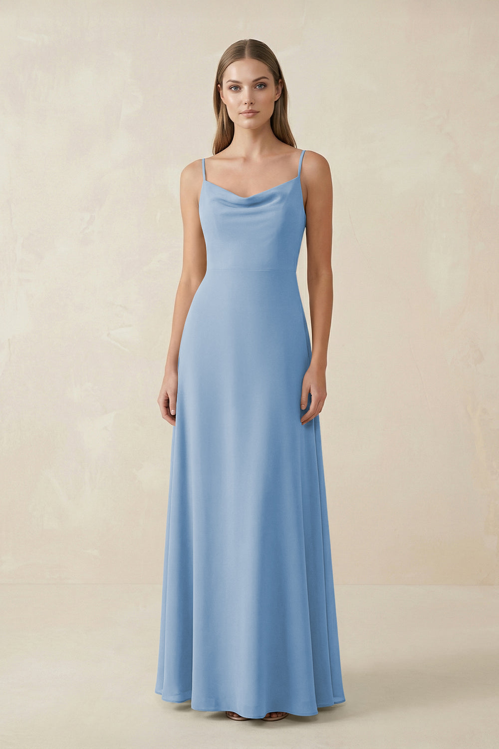 Cami Strap A-Line Chiffon Bridesmaid Dress in Steel Blue