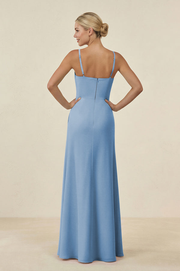 Steel Blue Cami Strap Chiffon Sheath Bridesmaid Gown (2) | KISSBRIDAL