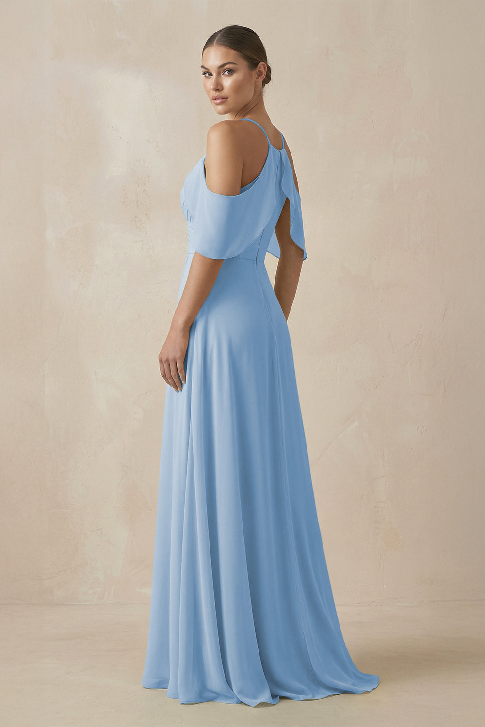 Chiffon A-Line Long Bridesmaid Dress in Steel Blue
