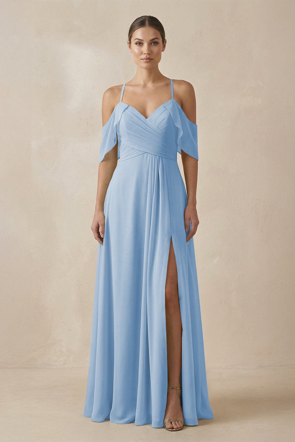 Chiffon A-Line Long Bridesmaid Dress in Steel Blue