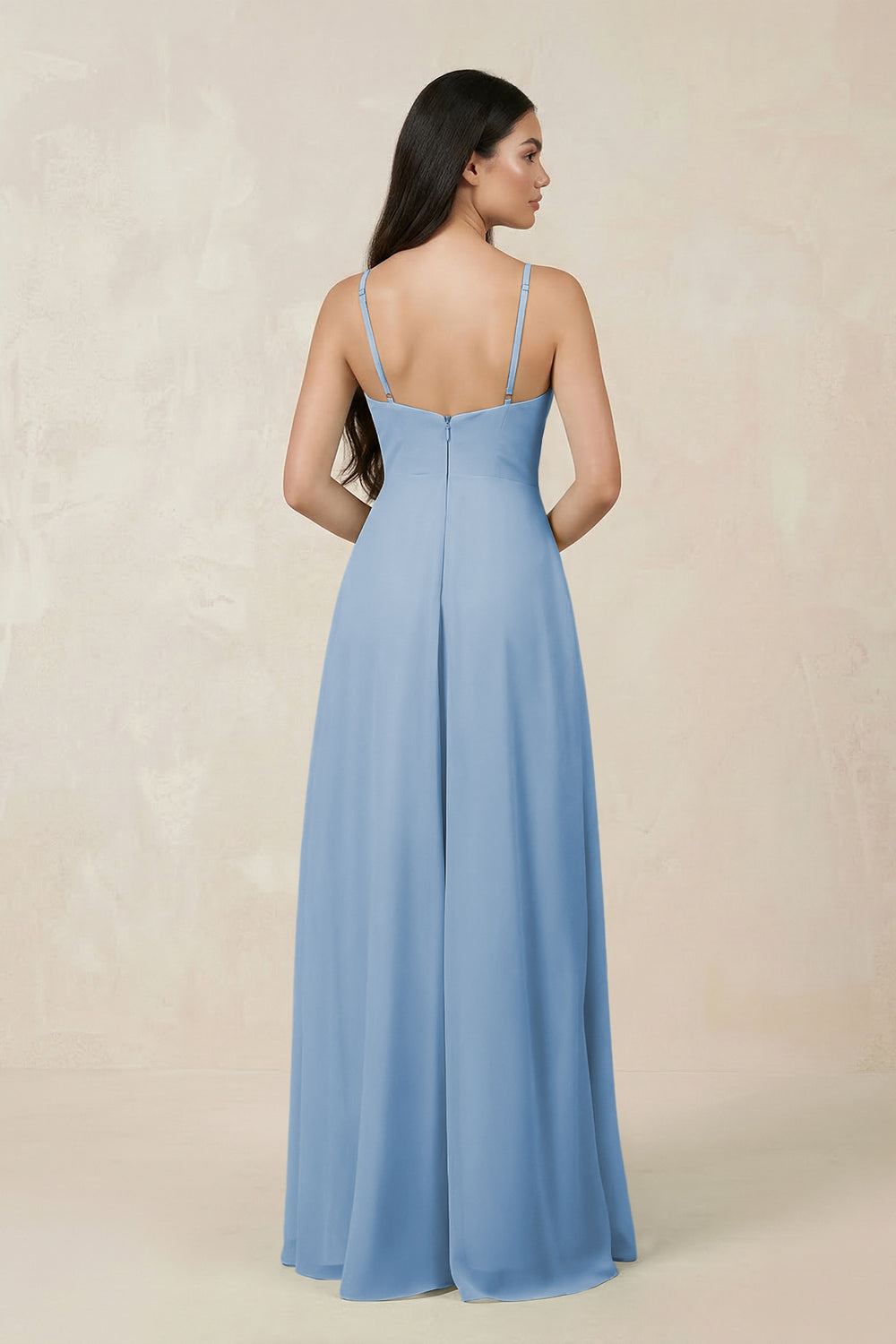 Halter Chiffon A-Line Bridesmaid Dress With Slit in Steel Blue
