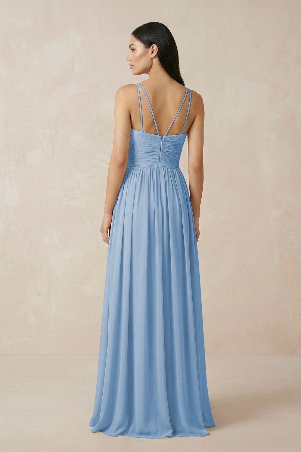 Halter Neck A-Line Chiffon Bridesmaid Dress in Steel Blue