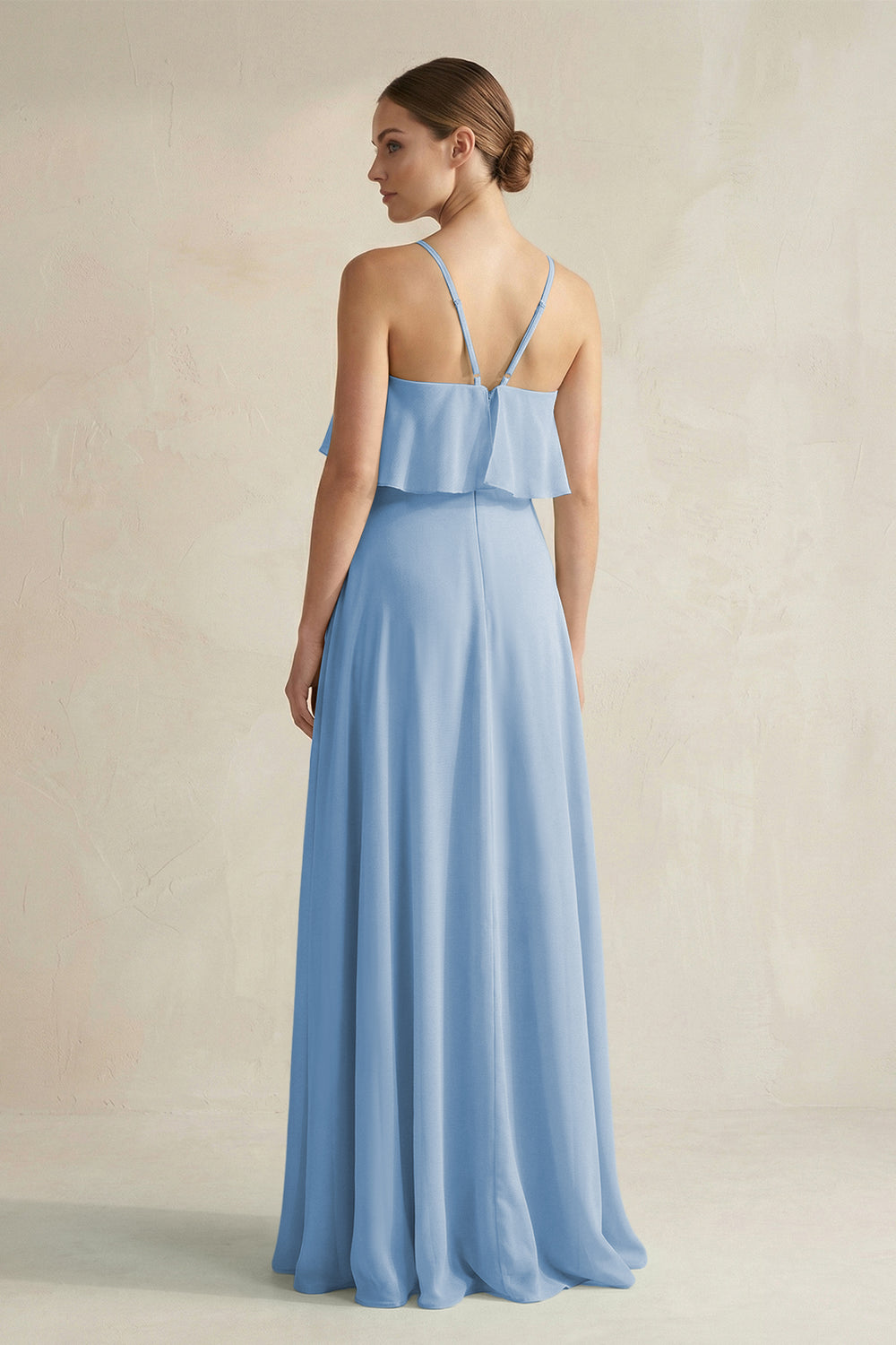 Halter Neck A-Line Chiffon Bridesmaid Dress with Keyhole in Steel Blue