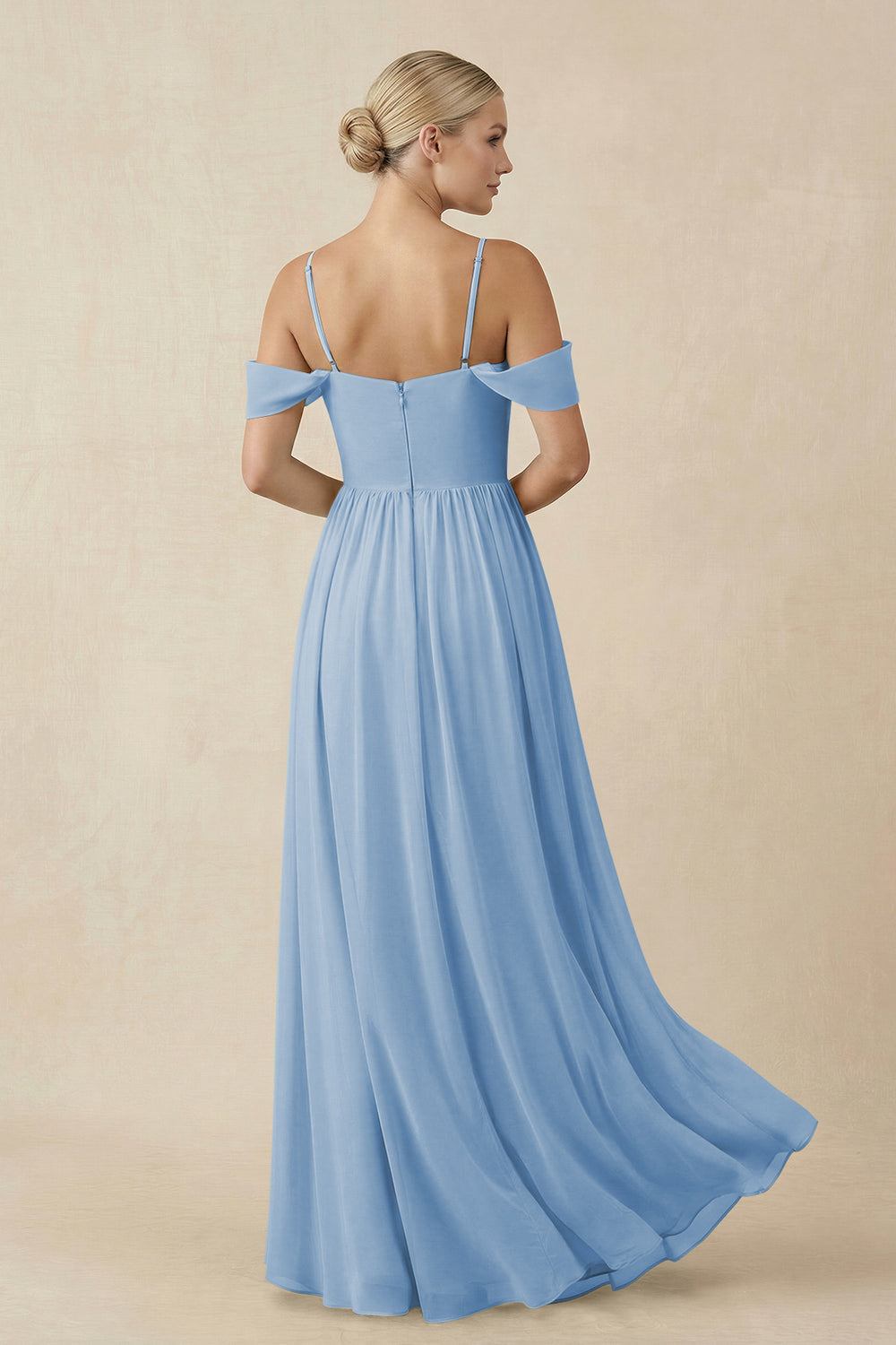 Off-the-Shoulder Sweetheart A-Line Chiffon Bridesmaid Dress in Steel Blue