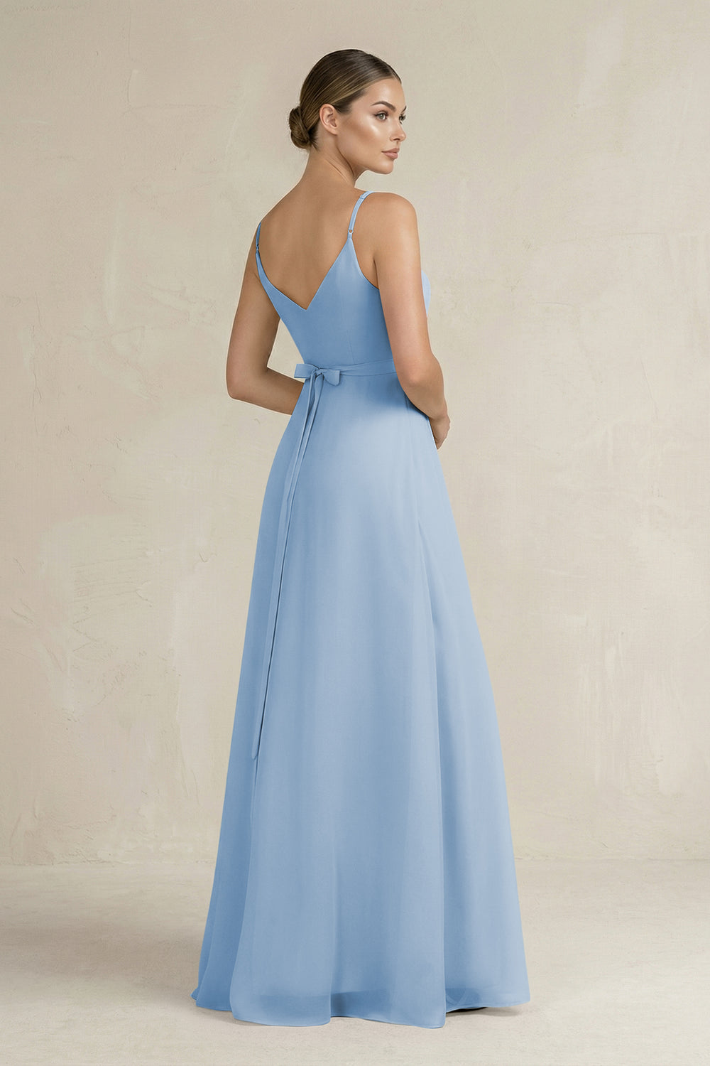 Ruched A-Line Chiffon Bridesmaid Dress with Slit in Steel Blue