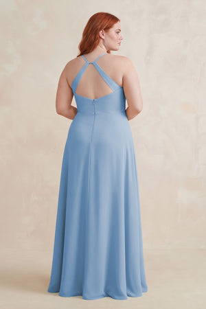 Steel Blue Ruched Sheath Chiffon Bridesmaid Dress (2) [sizeplus] | KISSBRIDAL